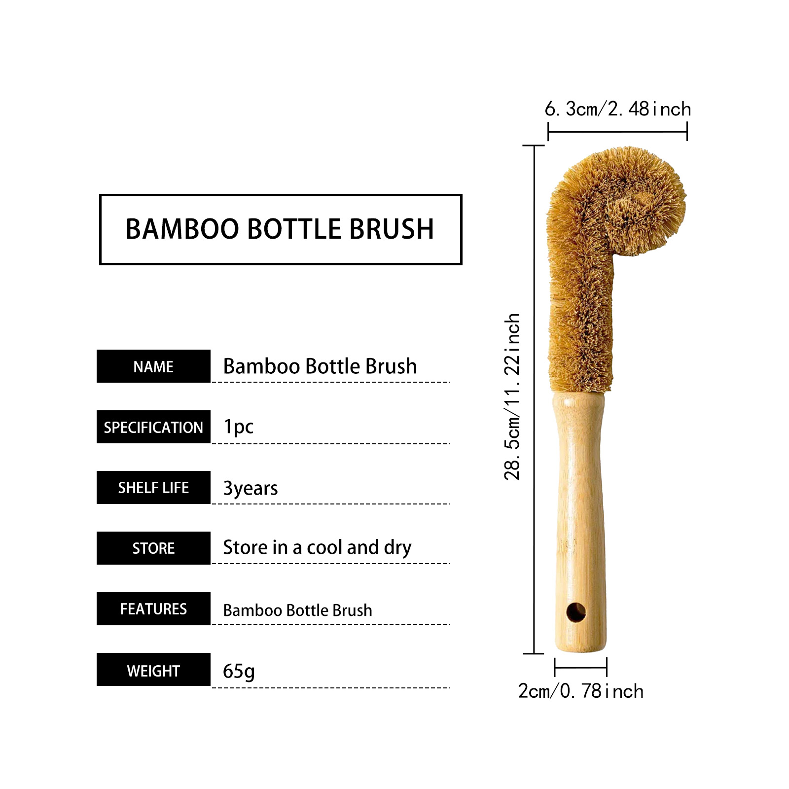 Bamboo Bottle Brush Coconut Fiber Bendable Hanging Portable Head For Baby Feeder Household Daily Use Tool