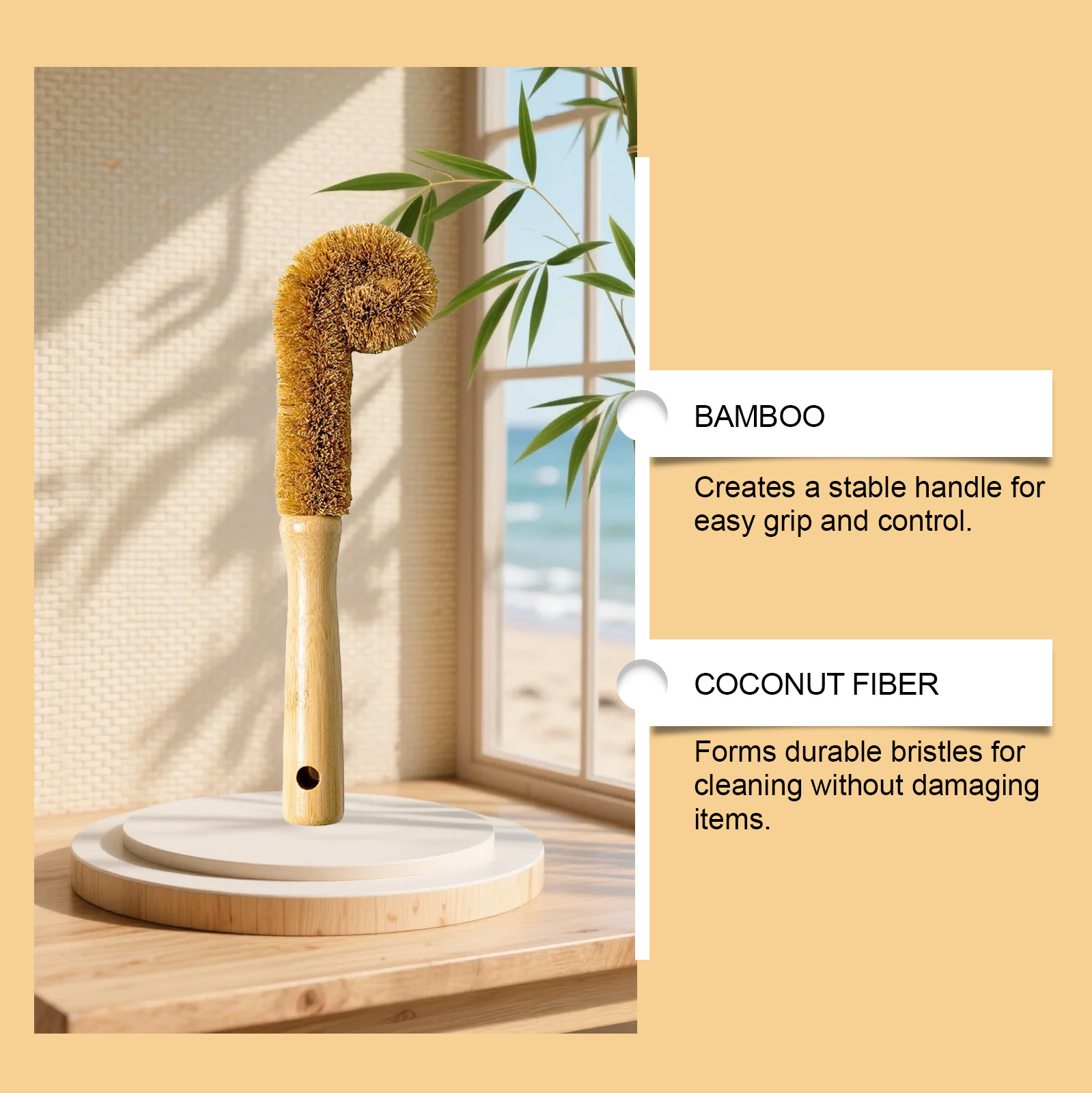 Bamboo Bottle Brush Coconut Fiber Bendable Hanging Portable Head For Baby Feeder Household Daily Use Tool