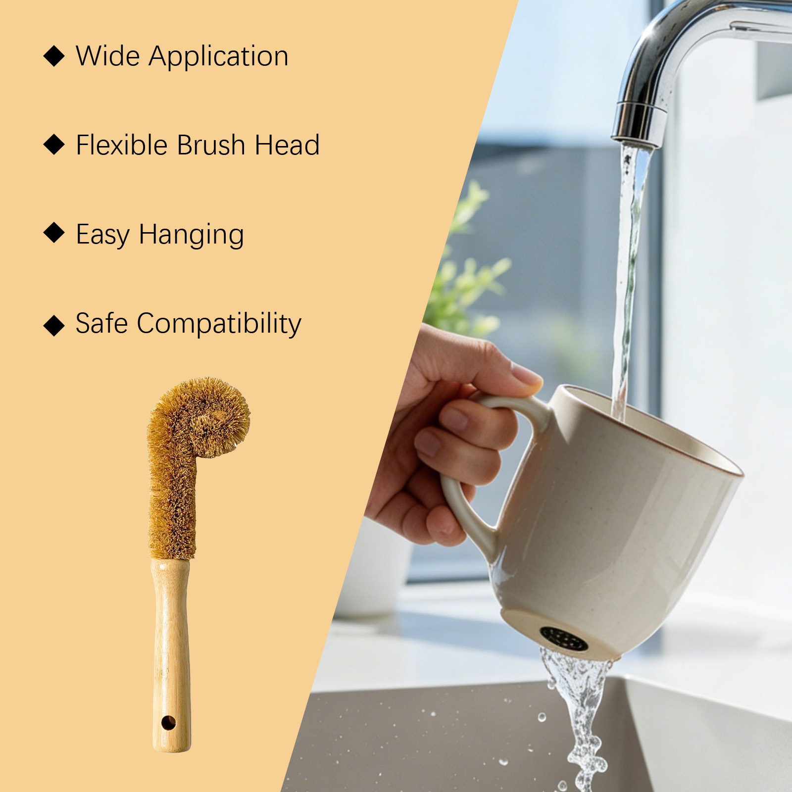 Bamboo Bottle Brush Coconut Fiber Bendable Hanging Portable Head For Baby Feeder Household Daily Use Tool