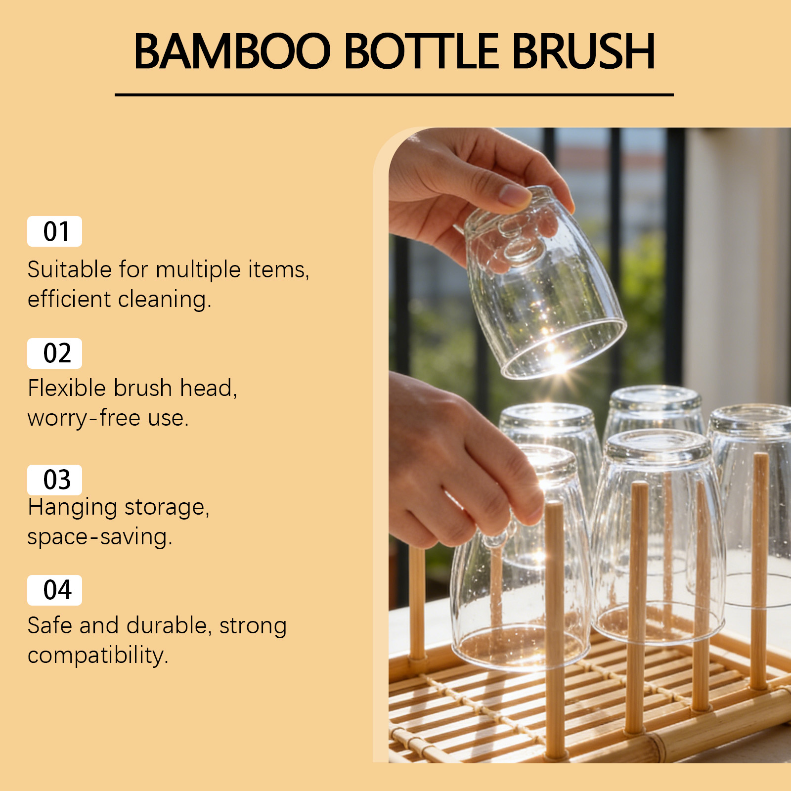 Bamboo Bottle Brush Coconut Fiber Bendable Hanging Portable Head For Baby Feeder Household Daily Use Tool