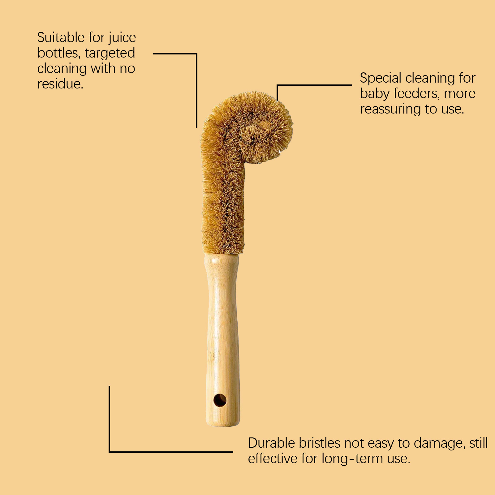 Bamboo Bottle Brush Coconut Fiber Bendable Hanging Portable Head For Baby Feeder Household Daily Use Tool