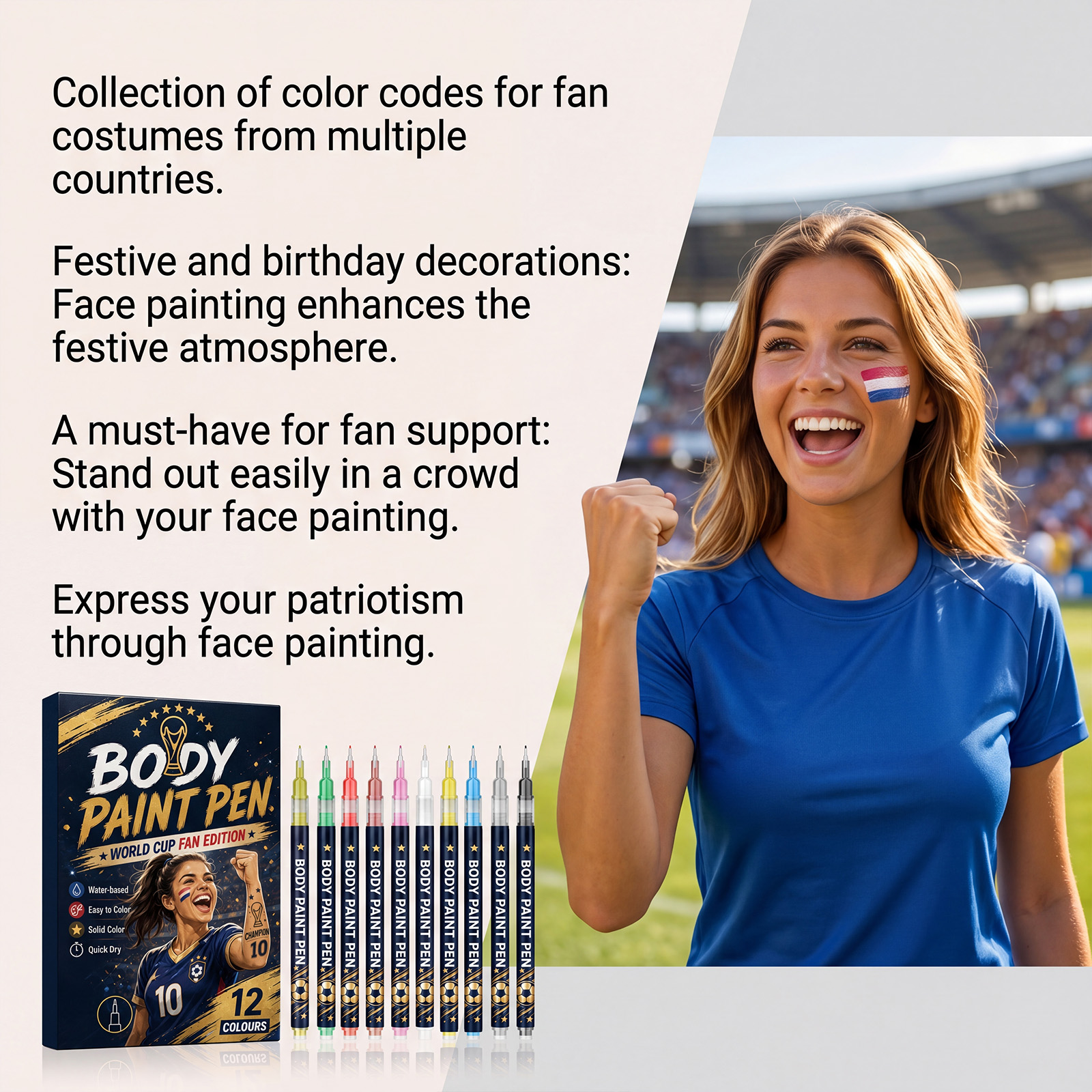 Body Paint Pen World Cup Themed Easy For Starters Rich Pigment Portable Multi Scene Usage