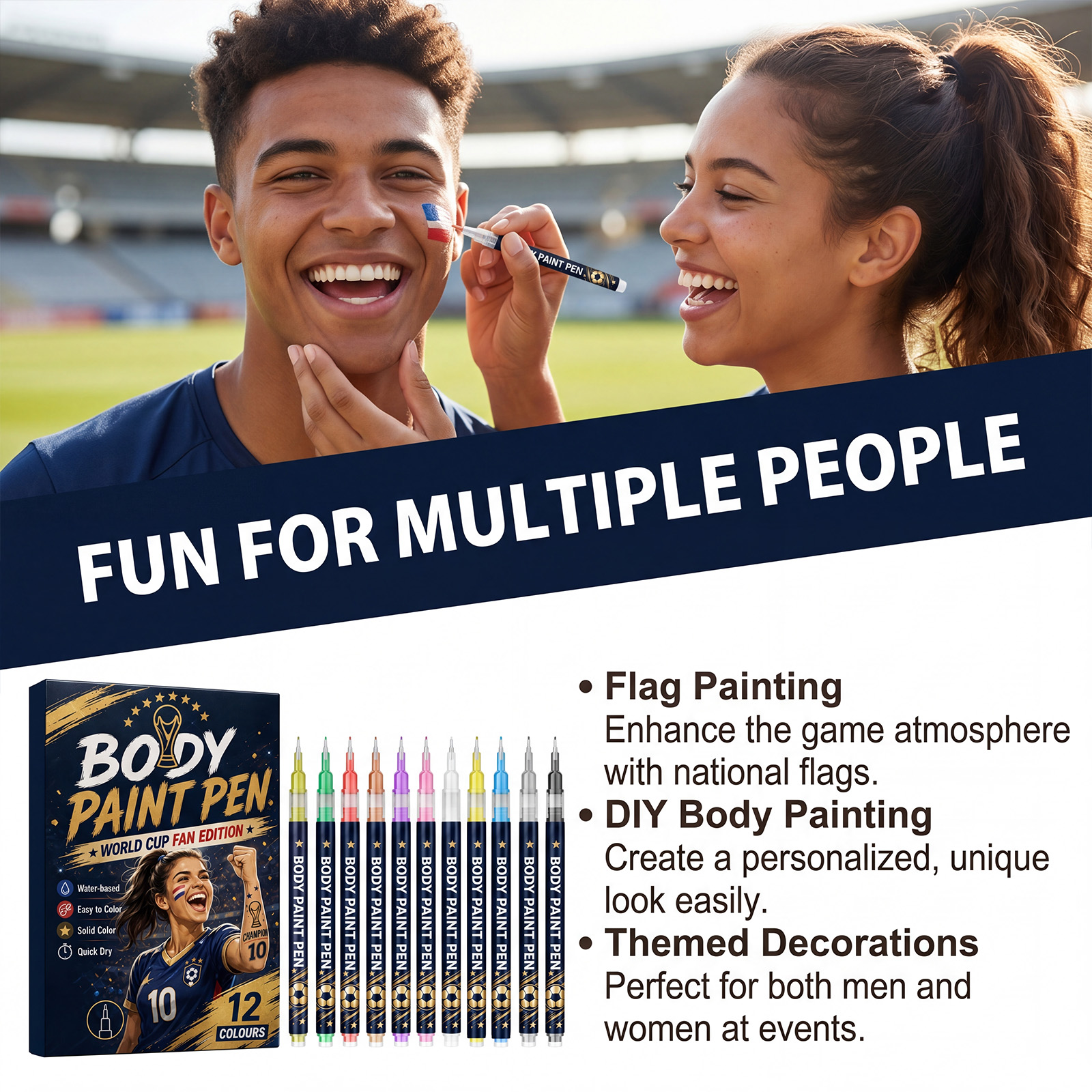 Body Paint Pen World Cup Themed Easy For Starters Rich Pigment Portable Multi Scene Usage