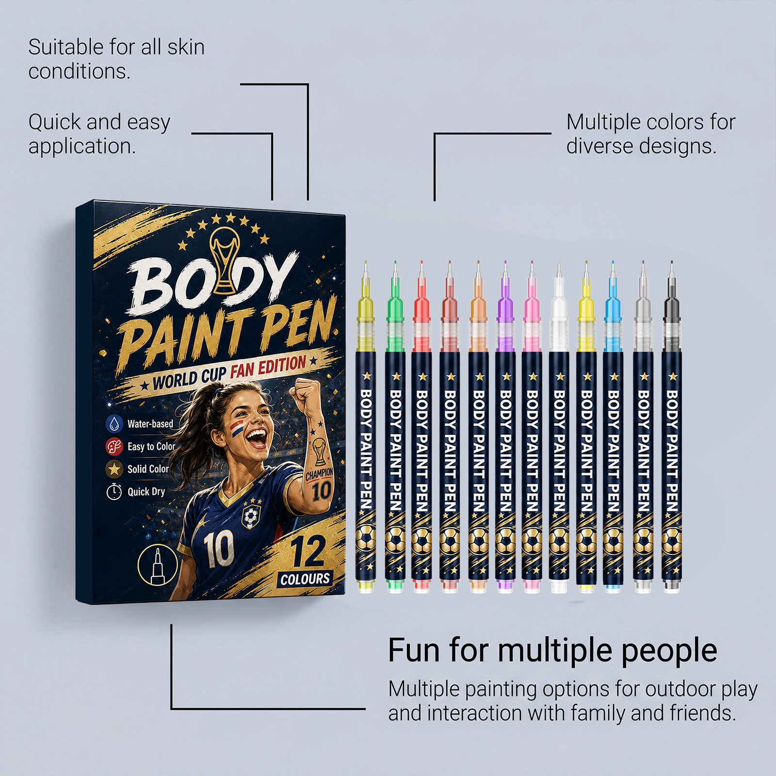 Body Paint Pen World Cup Themed Easy For Starters Rich Pigment Portable Multi Scene Usage