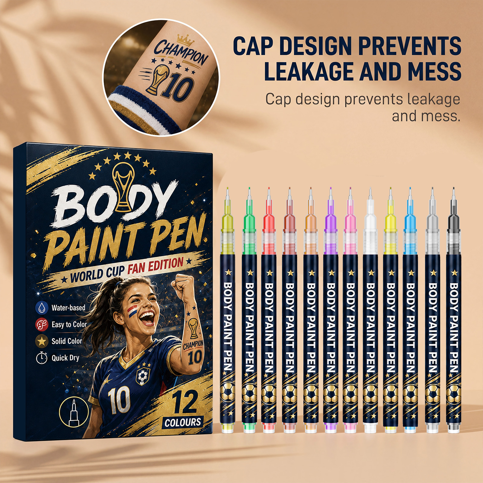 Body Paint Pen World Cup Themed Easy For Starters Rich Pigment Portable Multi Scene Usage
