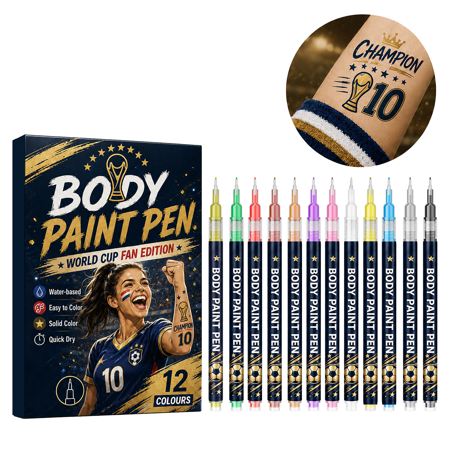 Body Paint Pen World Cup Themed Easy For Starters Rich Pigment Portable Multi Scene Usage