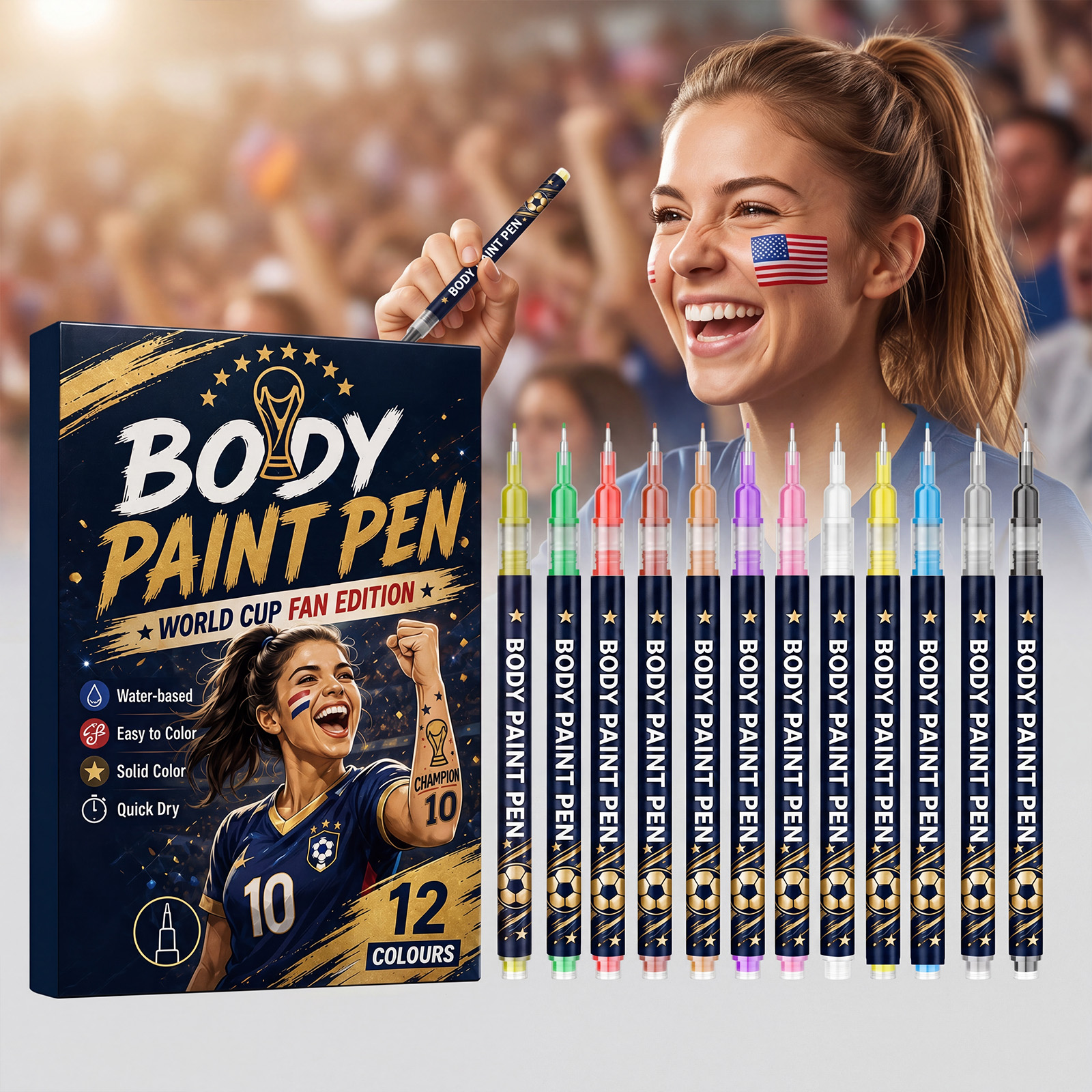 Body Paint Pen World Cup Themed Easy For Starters Rich Pigment Portable Multi Scene Usage