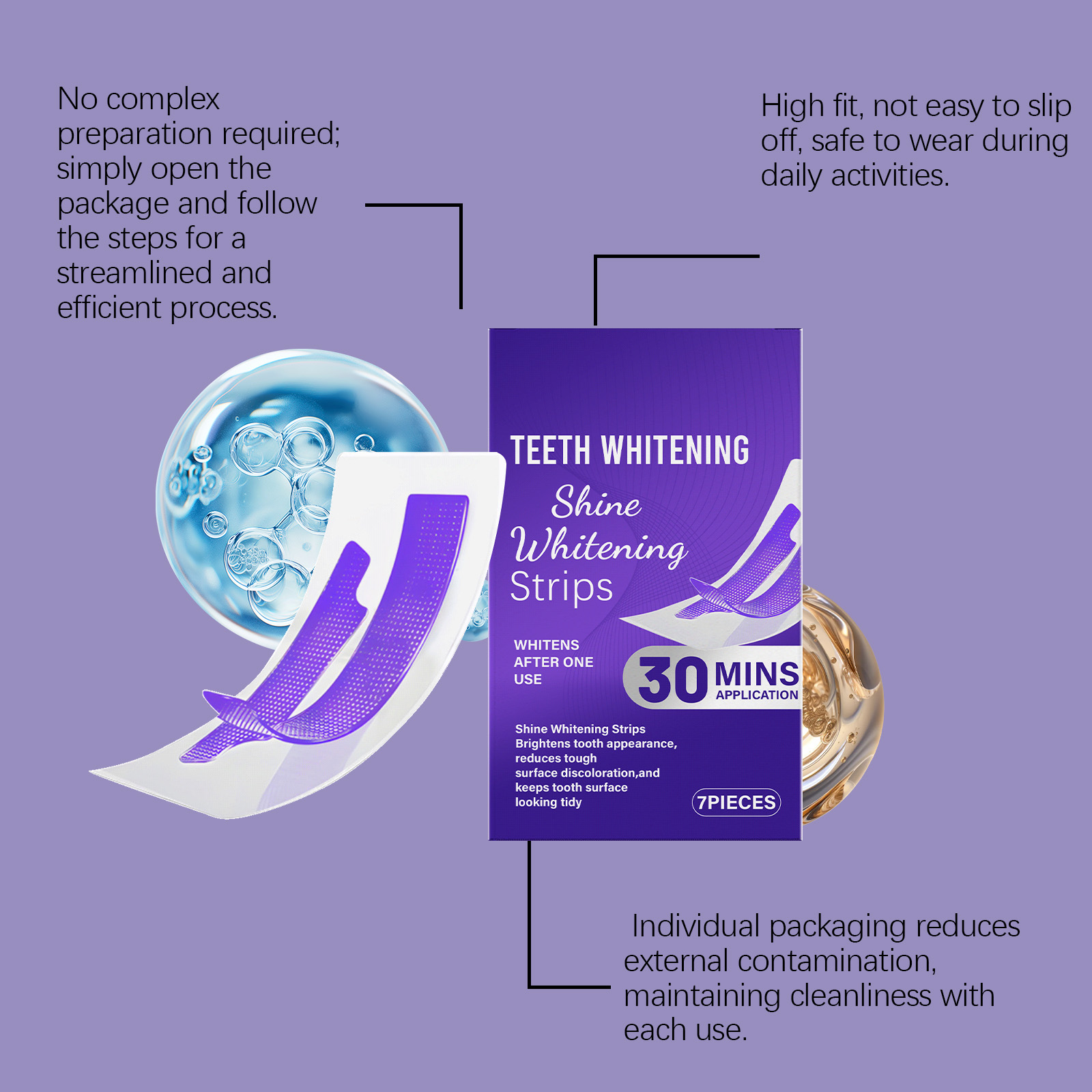 Purple Brightening Care Dental Strips For Daily Oral Teeth Surface Whitening Home Treatment