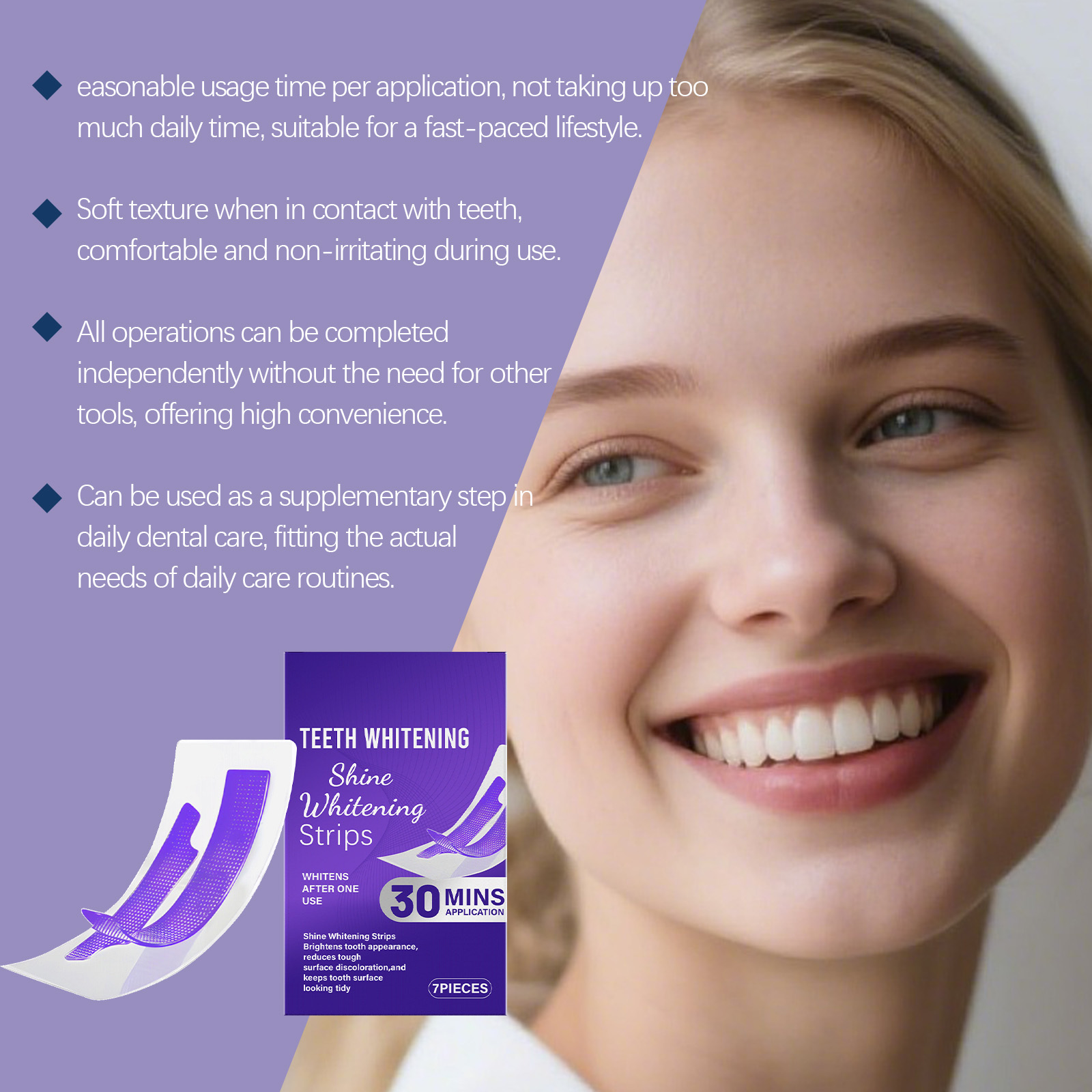 Purple Brightening Care Dental Strips For Daily Oral Teeth Surface Whitening Home Treatment