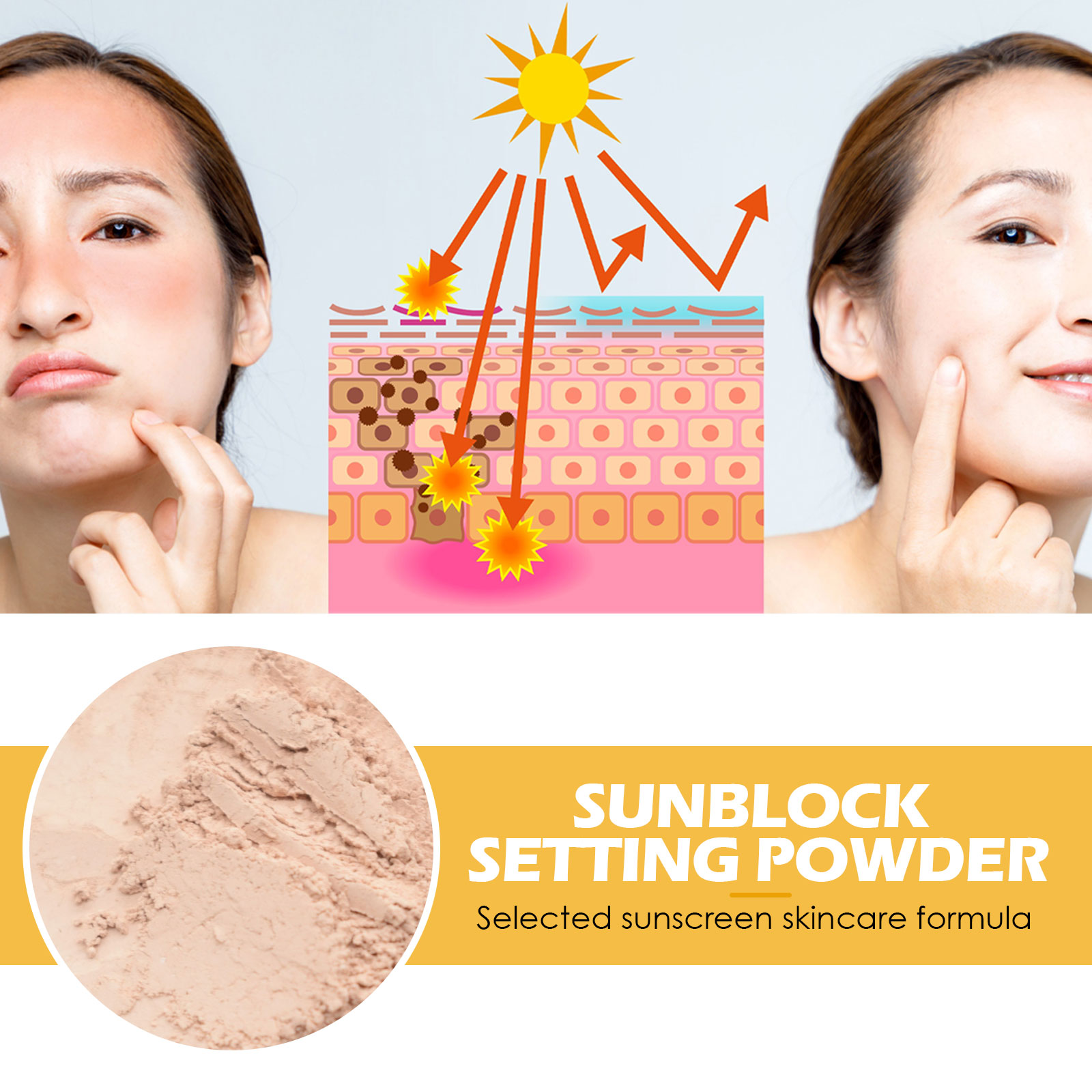 Sun Protection Setting Powder Daily Makeup Natural Light Breathable Makeup Oil Control Long Lasting Anti Fading
