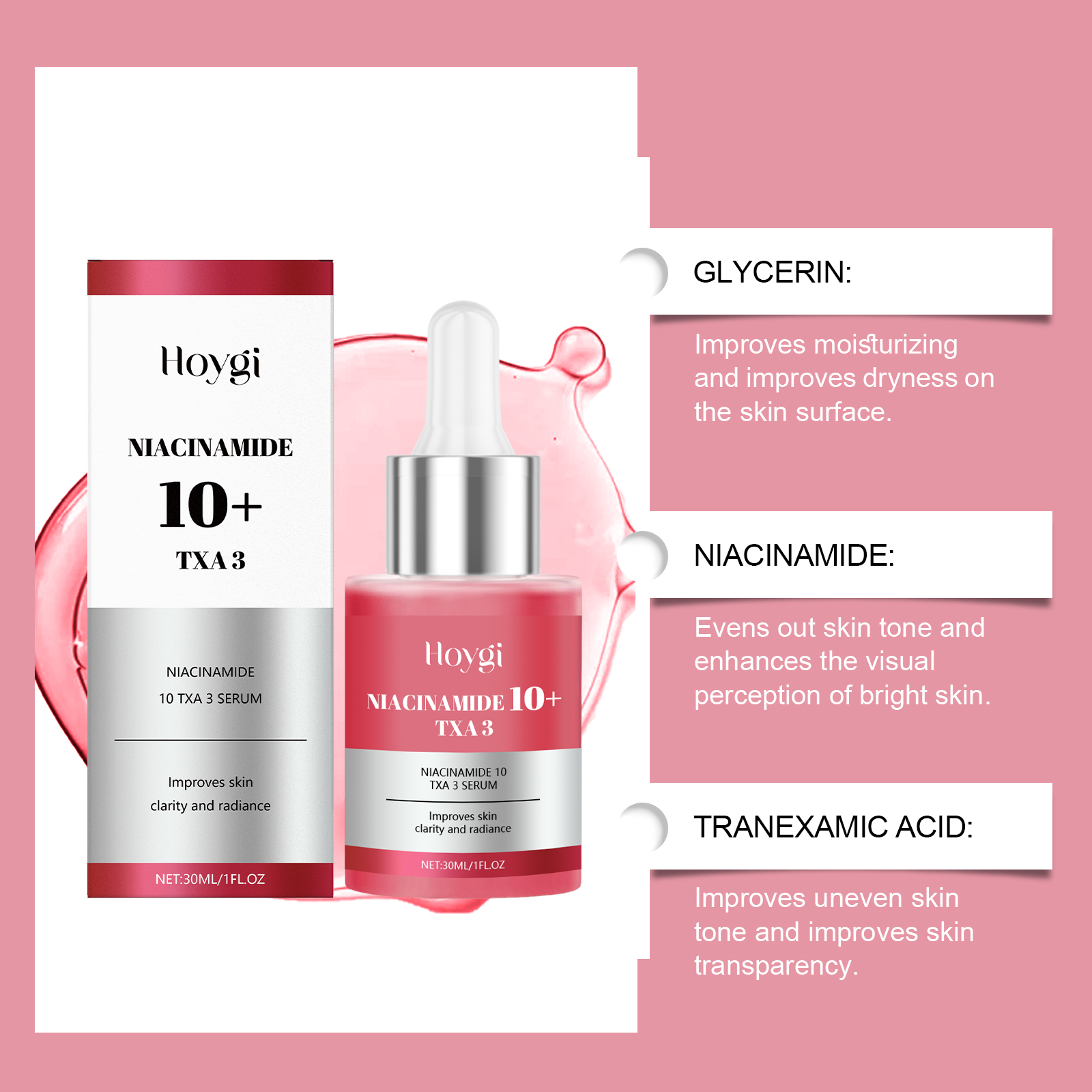 Hyaluronic Acid Brightening Essence Moisturizing Nourishing Deep Hydrating Firming Improve Facial Skin Tone