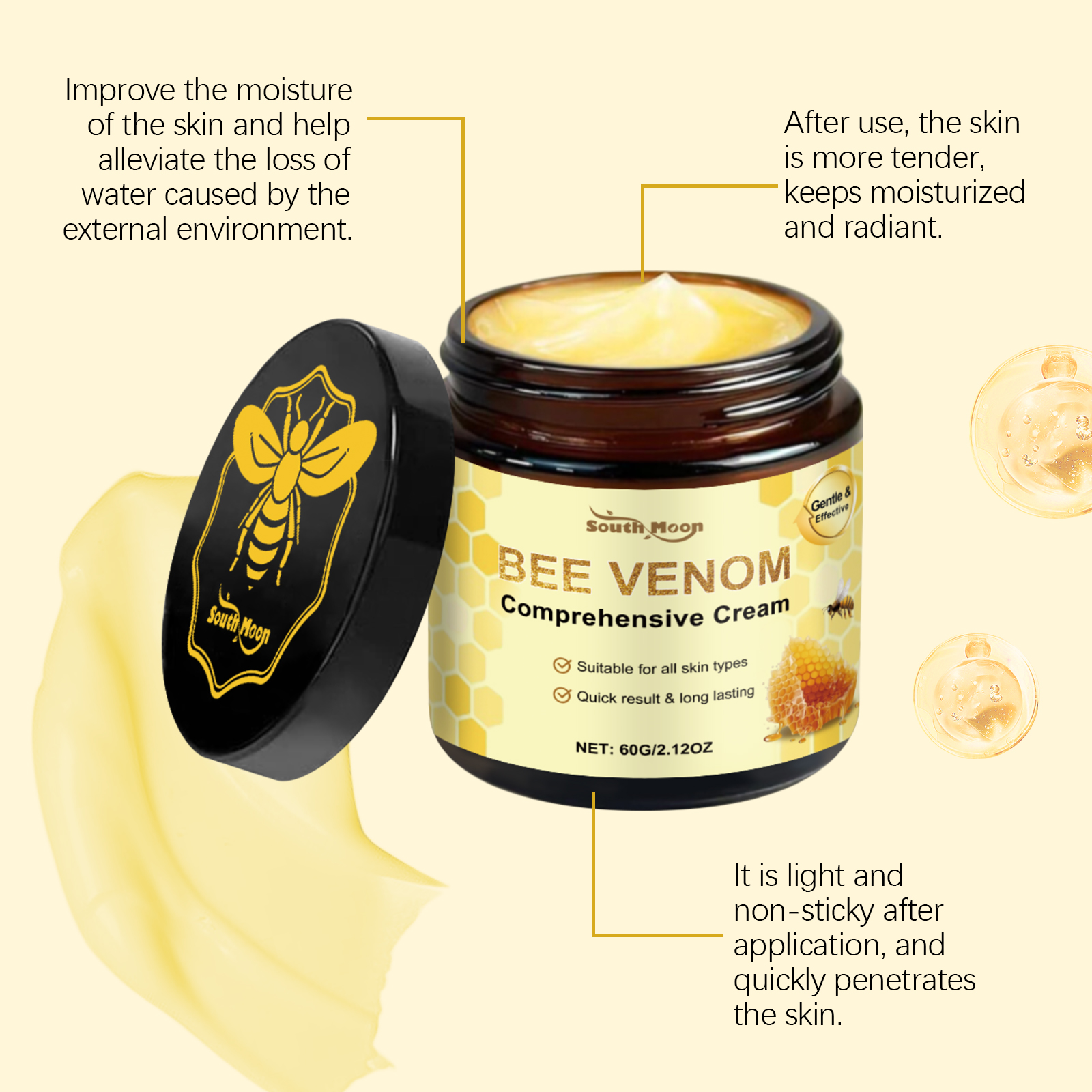 Bee Venom Skin Moisturizing Cream Gentle Hydrating Smooth Delicate Nourish Skin Daily Care Cream