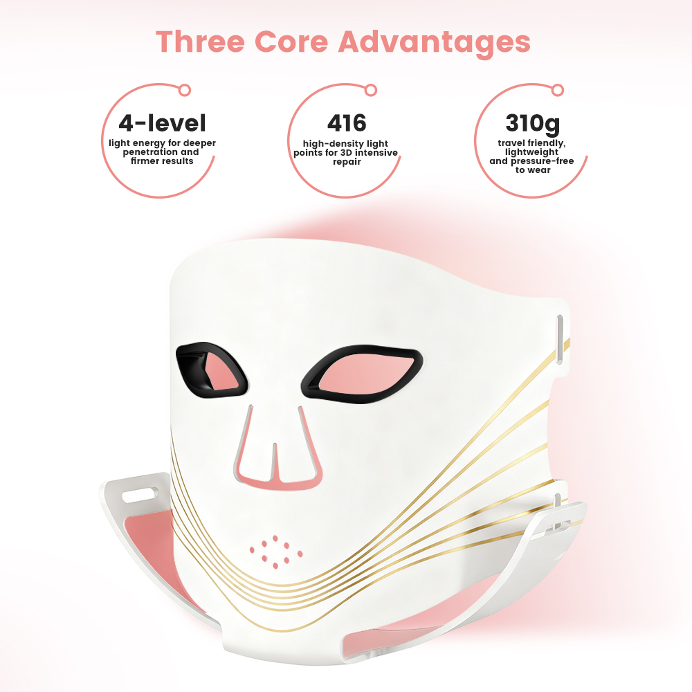 (Black)  Photon Skin Rejuvenation Therapy Face Mask and Neck Led Infrared Light Therapy Mask Silicone Facial Beauty Instrument Acne Mask With Neck Care