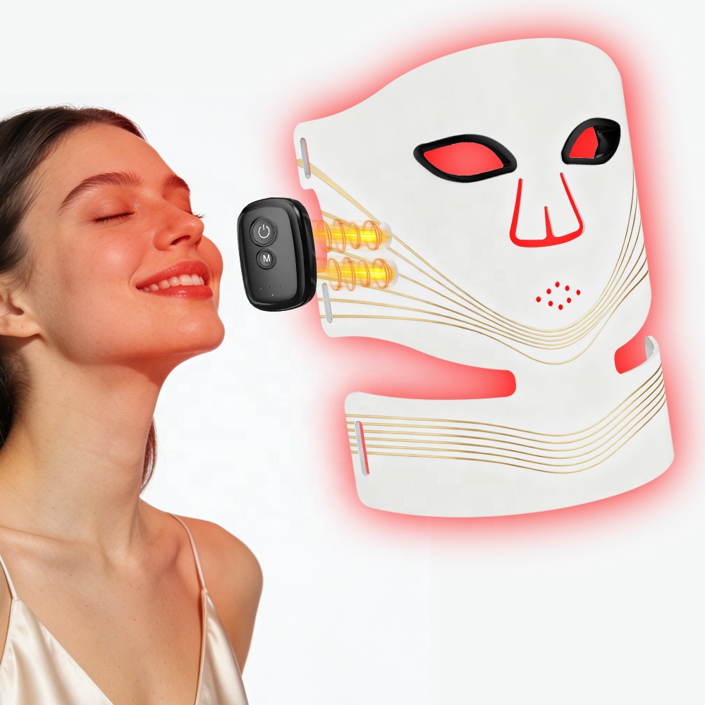 (Black)  Photon Skin Rejuvenation Therapy Face Mask and Neck Led Infrared Light Therapy Mask Silicone Facial Beauty Instrument Acne Mask With Neck Care