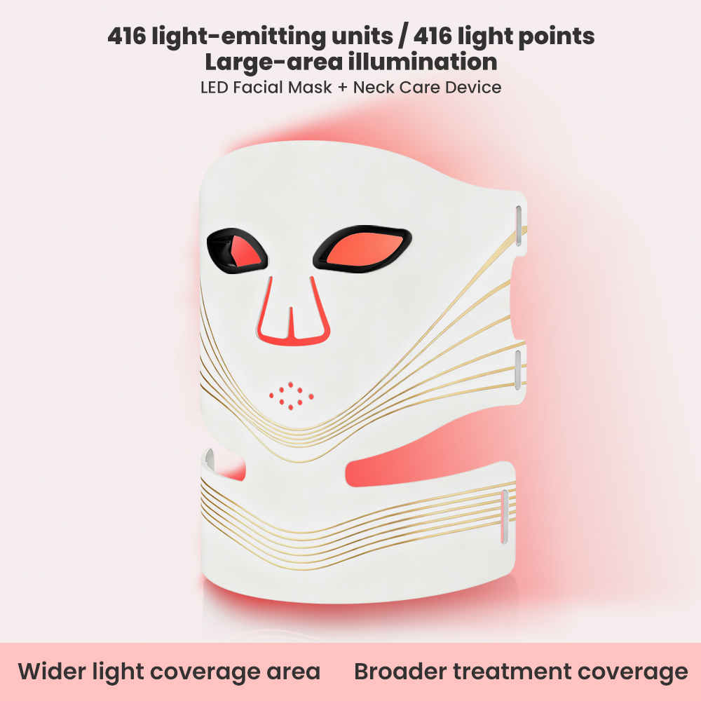 (Black)  Photon Skin Rejuvenation Therapy Face Mask and Neck Led Infrared Light Therapy Mask Silicone Facial Beauty Instrument Acne Mask With Neck Care