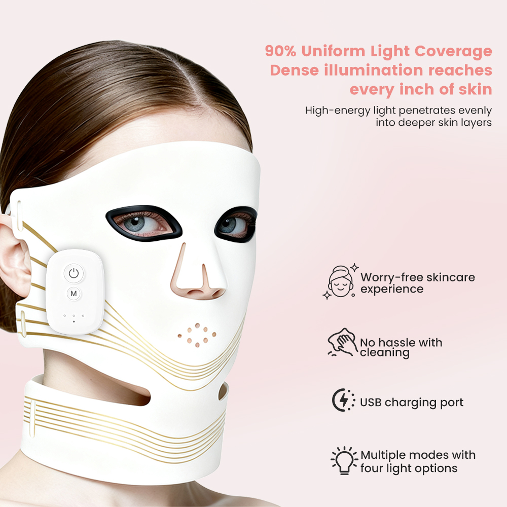 (Black)  Photon Skin Rejuvenation Therapy Face Mask and Neck Led Infrared Light Therapy Mask Silicone Facial Beauty Instrument Acne Mask With Neck Care