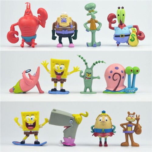 12PCS SpongeBob Action Figure SquarePants Patrick Sandy Gary Cake Topper Toys