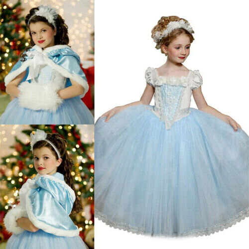 (Blue, 5-6 Years) Kids Girls Cinderella Princess Dresses Cosplay Costume Party Fancy Dre