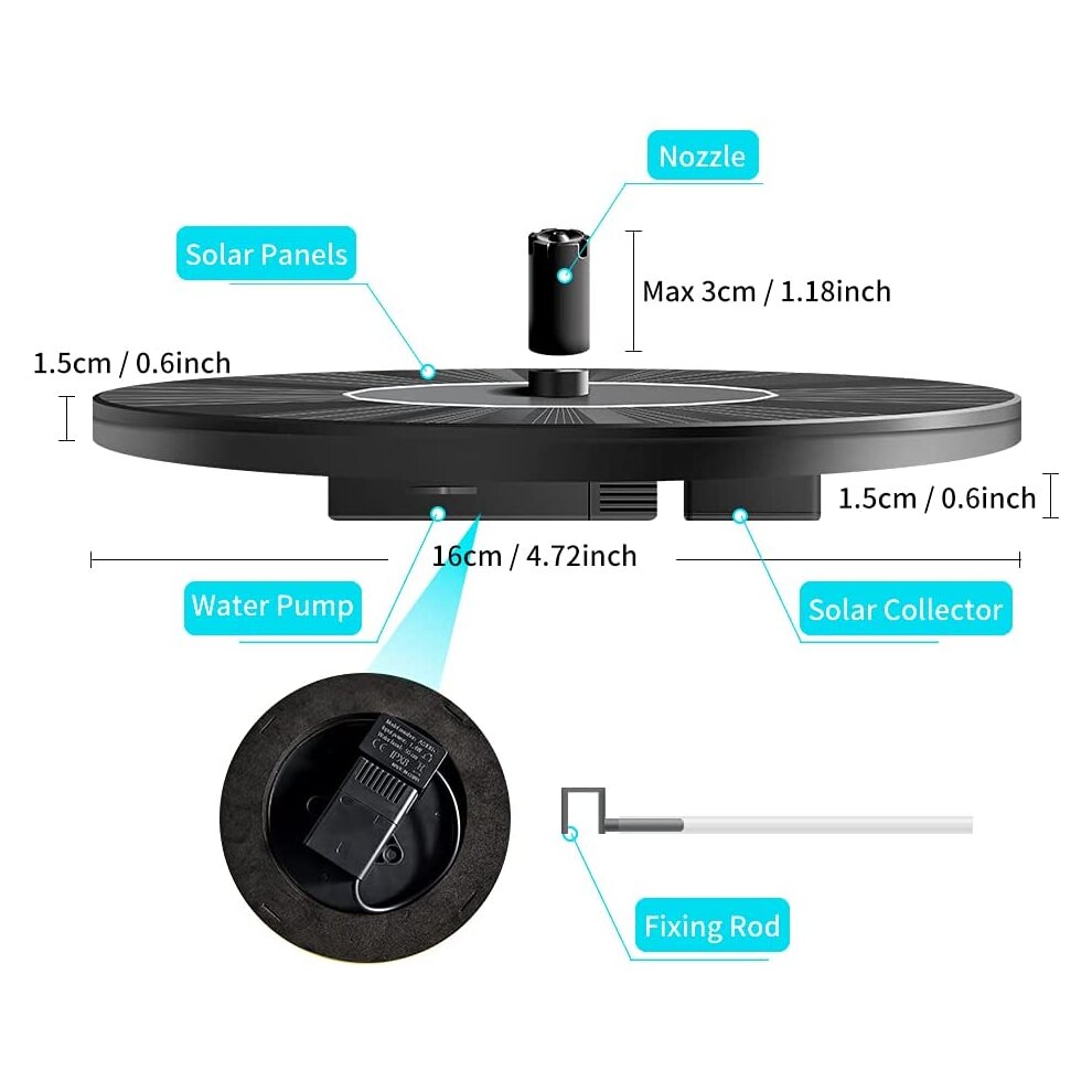 Solar Powered Floating Pump Water Fountain Birdbath Pond Pool Garden