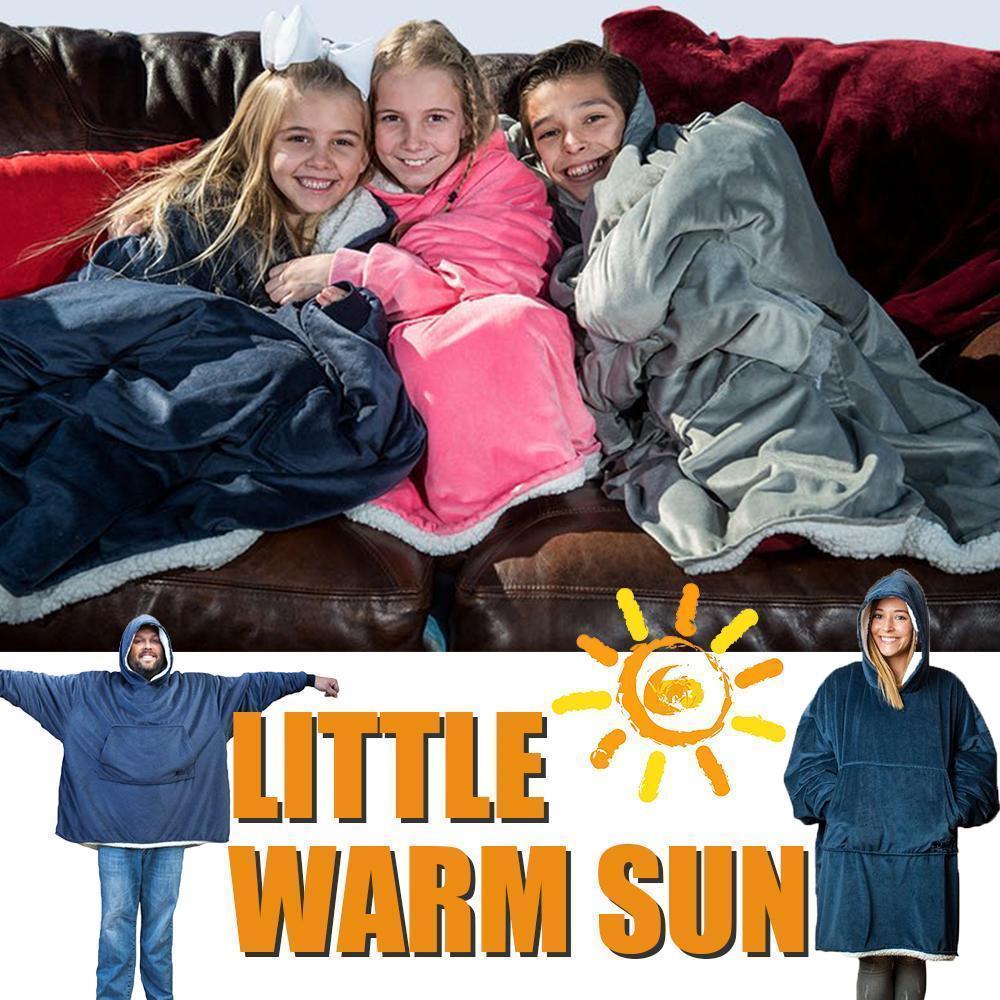 (Grey) Blanket Hoodie Oversized Sherpa Fleece Hoody Huggle Jumper Sweater Blanket Warm Fluffy Cozy Soft Wearable Nightgown with Pockets Gifts for Unisex Adult Women Men One Size Fits All