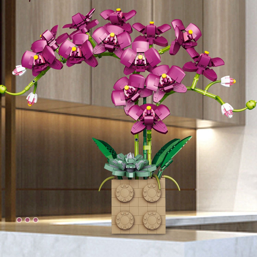 (Purple) Building Block Flower Orchid Series Bonsai Girl bricks Toy Flowers Adult Flower home decorationToys For Gifts