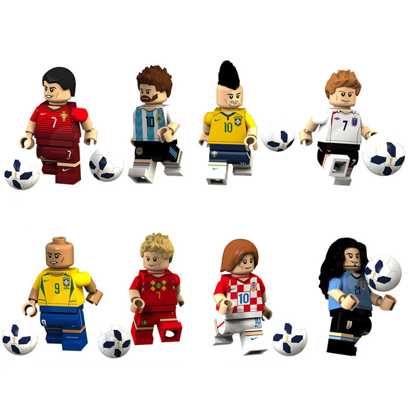 Minifigures Building Blocks Toy World Cup Football Team Series Compatible with Lego for Collection Cake Decorations Easter Eggs 8 Pcs Set
