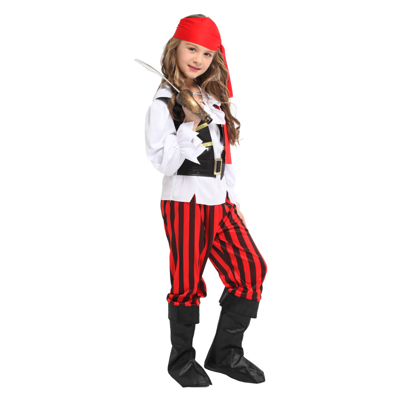 (120~130cm) Girls Pirate Shipmate Cutie Caribbean Buccaneer Fancy Dress Costume