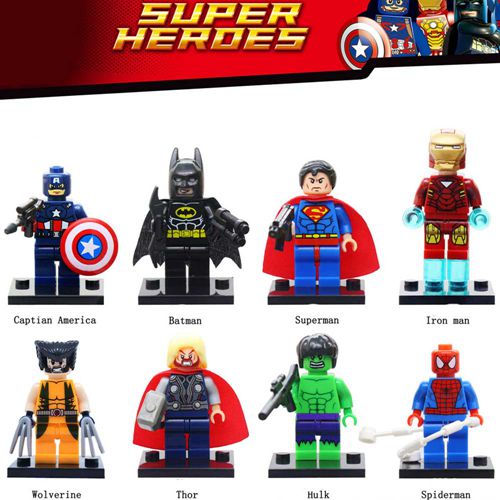 Avengers Marvel Mini Figures 8 pcs Ironman Spiderman Super Heroes Mini Figures Dc Set Fit Lego