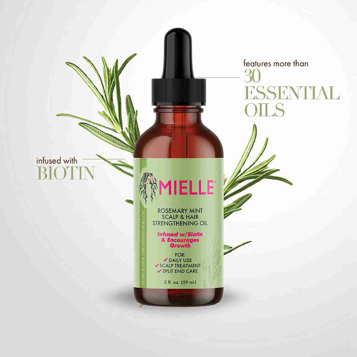 Mielle Hair Oil Rosemary Mint Scalp & Hair Strengthening Oil For Healthy Hair Growth, 2 oz (59ml)