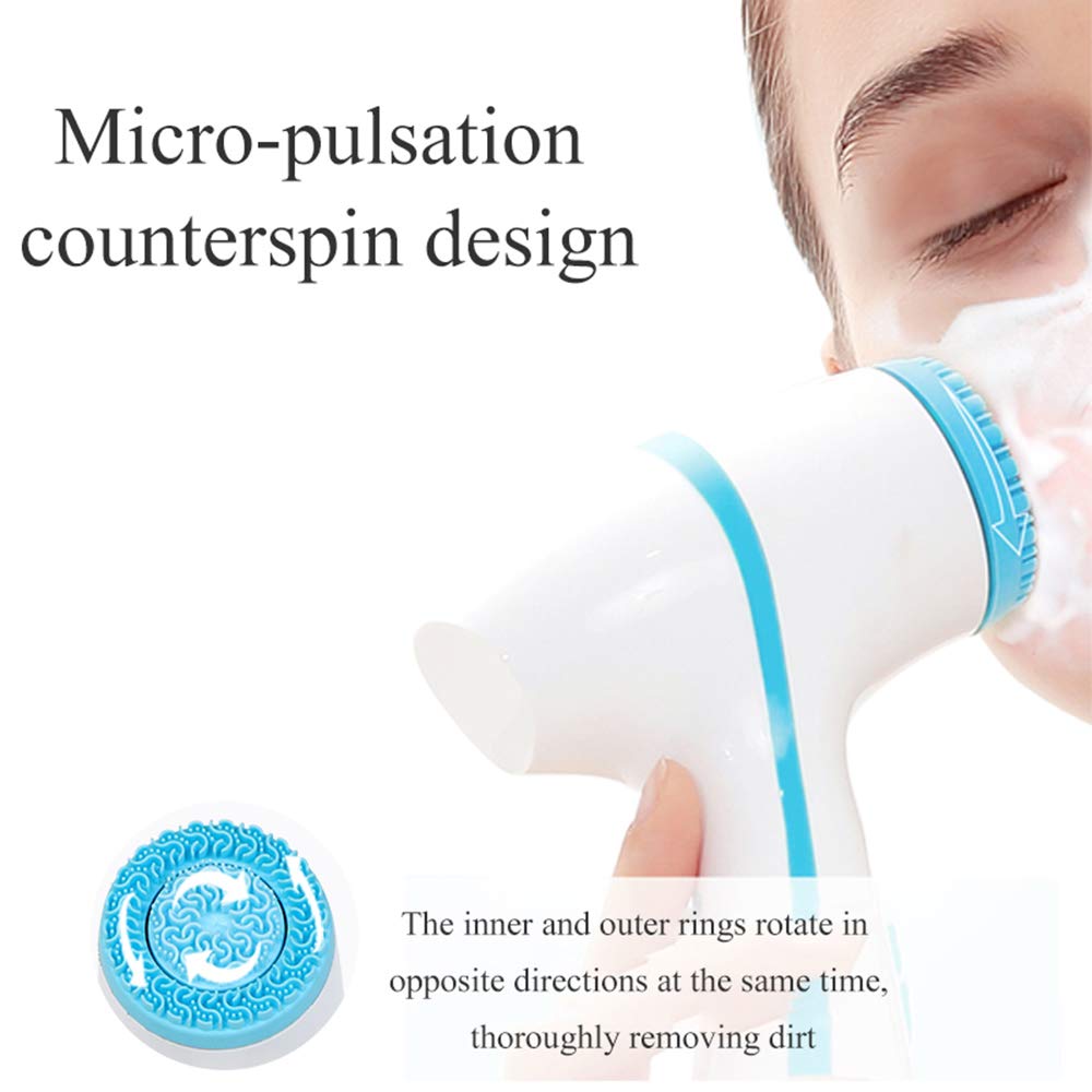 (Blue) Facial Cleansing Brush Electric USB Charging Multi-Function Face Washing Instrument Silicone Face Brush Sonic Cleansing Brush