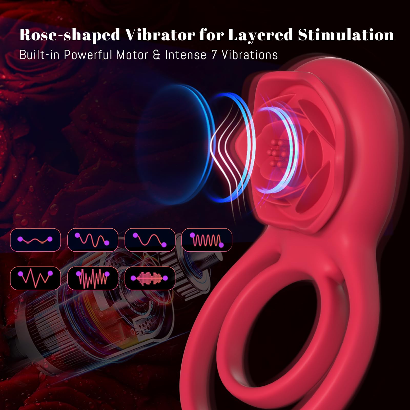 Vibrating Cock Ring with Nipple Clitoral Stimulator Pleasure Penis Ring Vibrator Adult Sex Toys for Couples Men Women Delay Lick Vagina