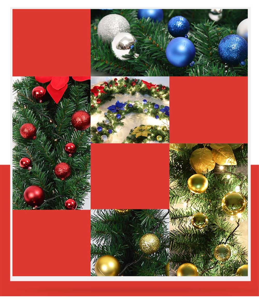(Gold with Light) 9FT Pre Lit Christmas Garland LED Lights Wreath Xmas Decorations Ornaments Christmas Balls Wreath Christmas Wreaths Garlands and Plants