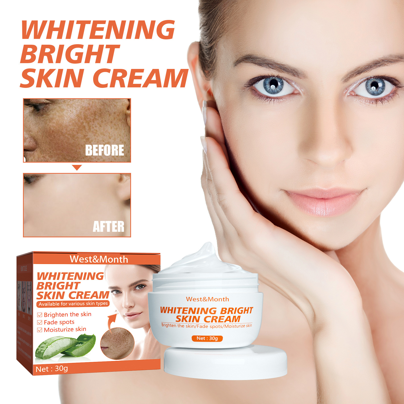 Brightening Facial Cream Whitening Moisturizing Nourishing Skin Cream Acne Dark Spot Remover Anti Age Spots Melasma Freckle Dull Complexion Removal