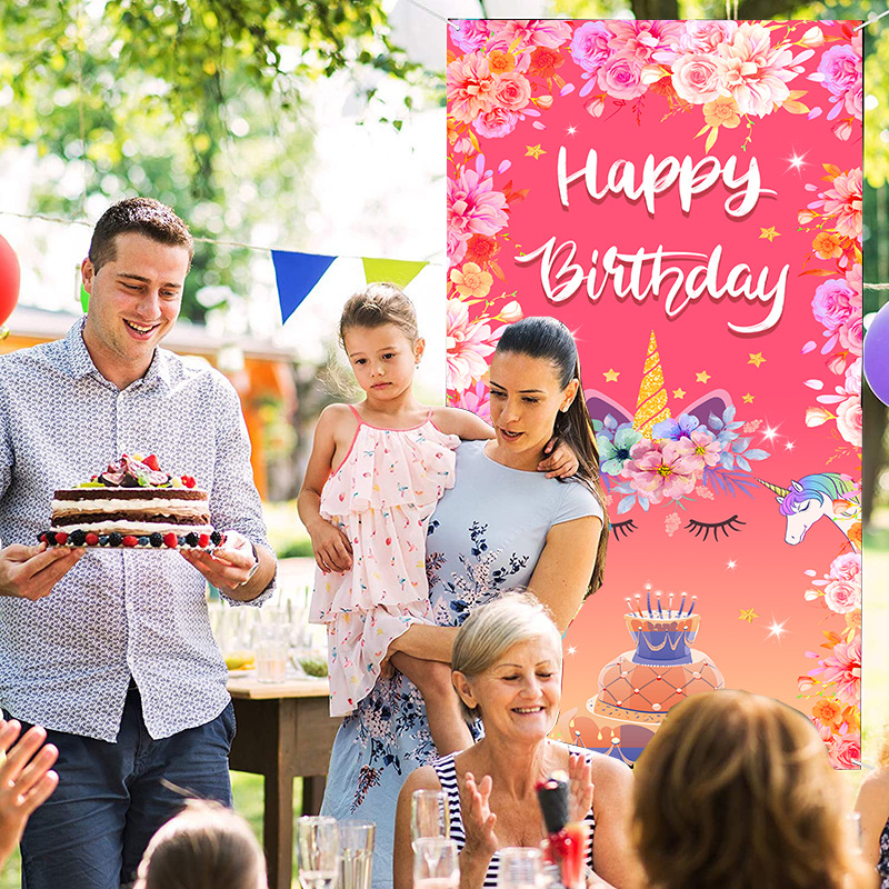 Happy Birthday Cake Garden Banner Unicorn Cartoon Printing Outdoor Sign Lawn Sign House Sign Poster Party Decoration