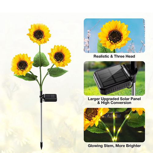 3-Flower Solar Sunflower Lights for Yard Decor Waterproof Outdoor Garden Decorative Flower Ornaments for Lawn Patio Porch (1-Pack)