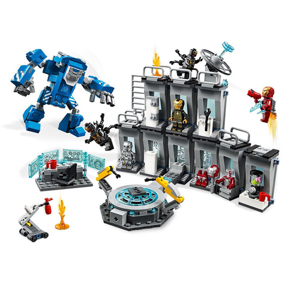 560 pcs Avengers Iron Man Metal Suit Showroom Building Blocks Minifigures Set Fit for Le