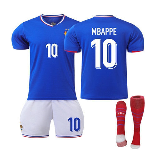 Football Kit Kids 2024 UEFA European Tracksuit No.10 Mbappe French Home Soccer Jersey Boy Sportwear Training Shirts Shorts Socks Outdoor Activewear