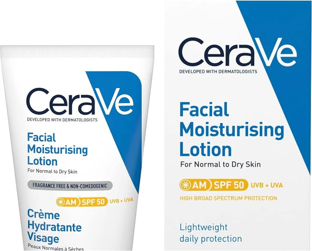 CeraVe AM Facial Moisturising Lotion SPF50 with Ceramides Vitamin E for Normal to Dry Skin 52ml