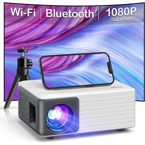 Mini Projector with WiFi Bluetooth Portable Projector Full HD 1080P Support with Tripod Phone Projector for Home Theater Video Projector Compatible with iOS Android HDMI USB Fire Stick PS5