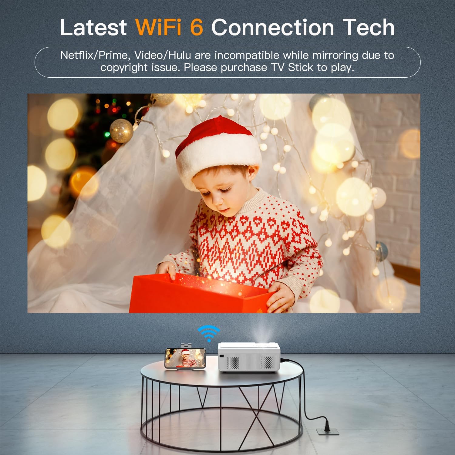 Electric Keystone 6D 4P Projector 4K 5G WiFi Bluetooth Projector 18000L Native 1080P Projector with PPT Zoom Outdoor Projector for TV Stick iOS Android