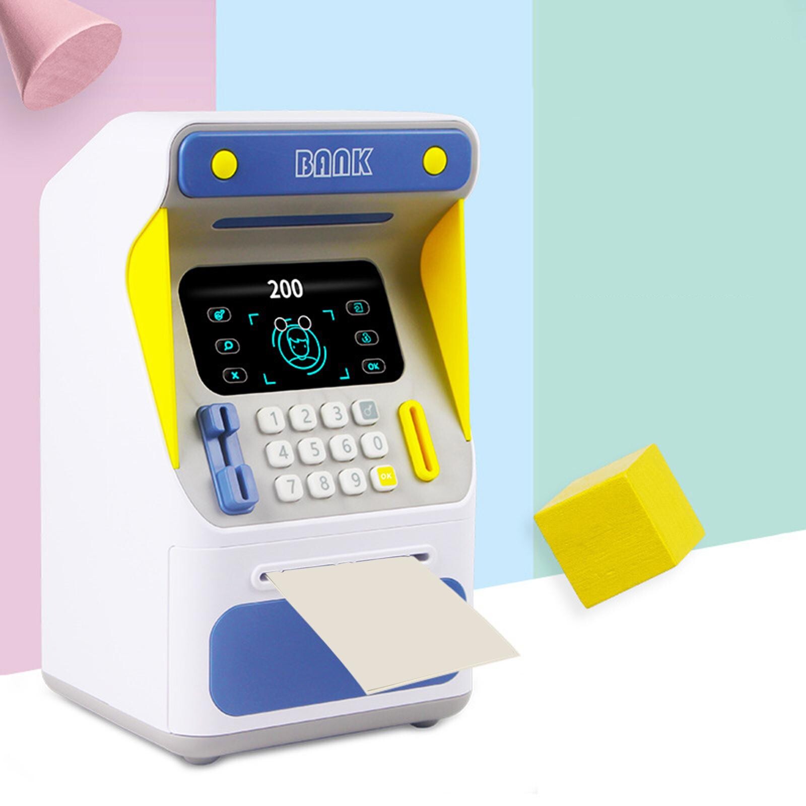 Mini ATM Bank Machine Piggy Bank Pretend Play Electronic Early Development Saving Bank for Holiday Present Ages 3 Boys Girls