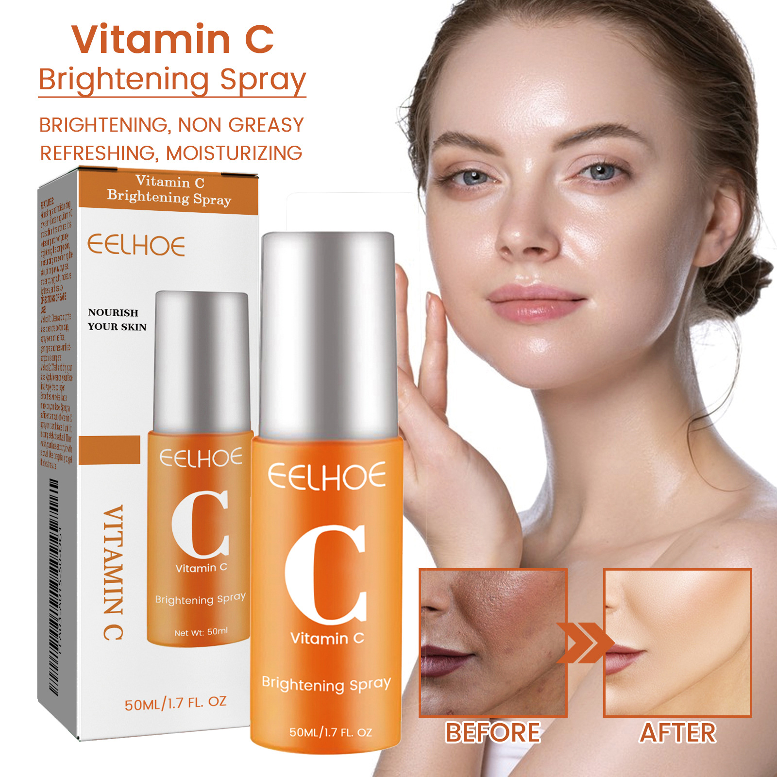 EELHOE Vitamin C Moisturizing Mist Hyaluronic Nourishing Essence Improve Skin Elastic Fresh Skincare Water Spray Serum