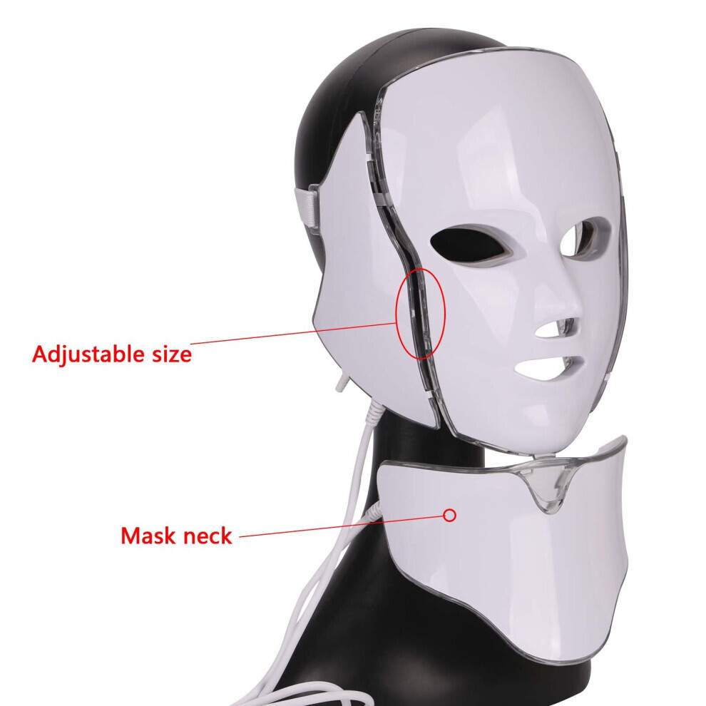 7 LED Face Mask Neck Rejuvenation Therapy Wrinkles Anti aging Light Therapy Face Care UK