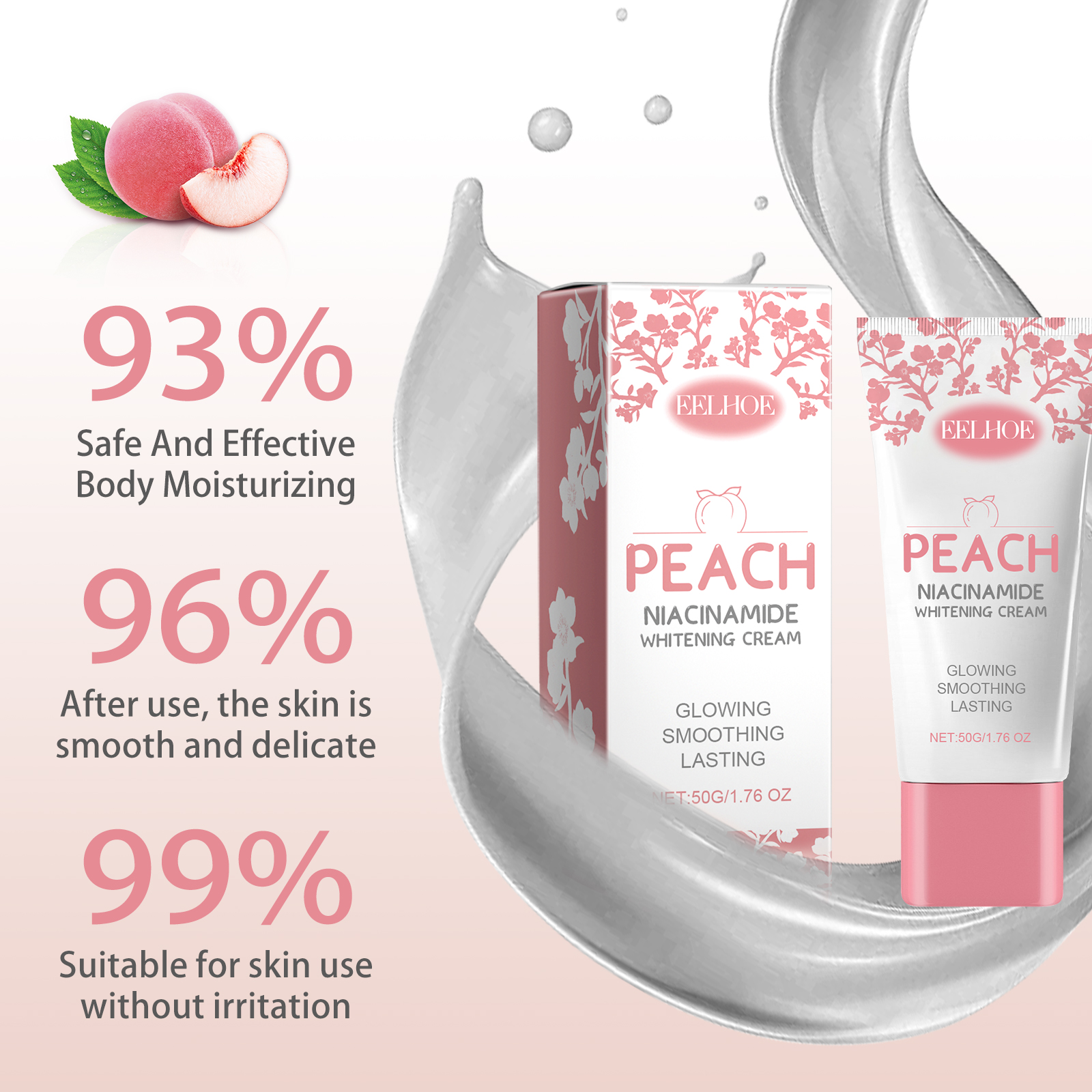 EELHOE Nicotinamide Peach Body Cream Brightening Moisturizing Lotion Smoothing Hydrating Odor Remover Whitening Body Skin Care Cream 50g