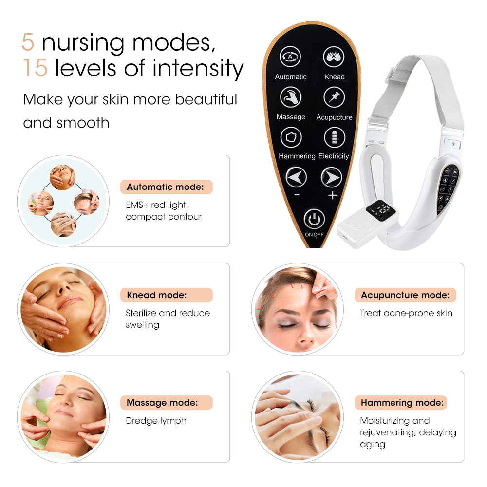(White) EMS Microcurrent V Line Face Slimming Lifting Device Massager Skin Rejuvenation Electric Reduce Double Chin Belt Shaping Beauty Skin Care Magic Tool