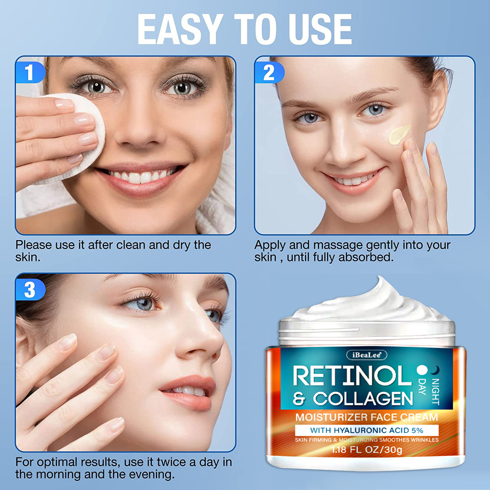 Retinol Collagen Moisturizer Face Cream Hydrating Moisturizing Firming Nourishing Skin Care Rejuvenating Facial Care 30ml