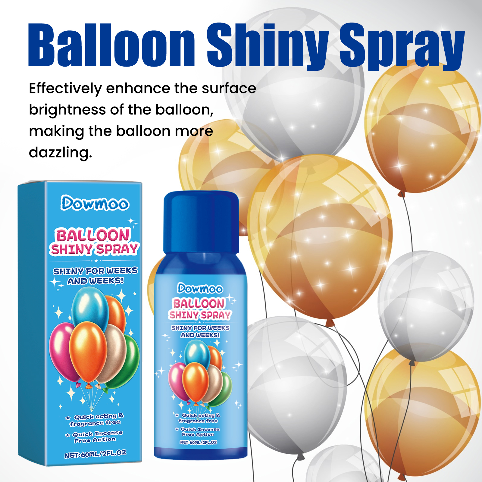 (60ml) Dowmoo Balloon Shiny Spray Anti Fading Polish Party Atmosphere Decoration Mist Long Lasting Shine Balloon Gloss Spray