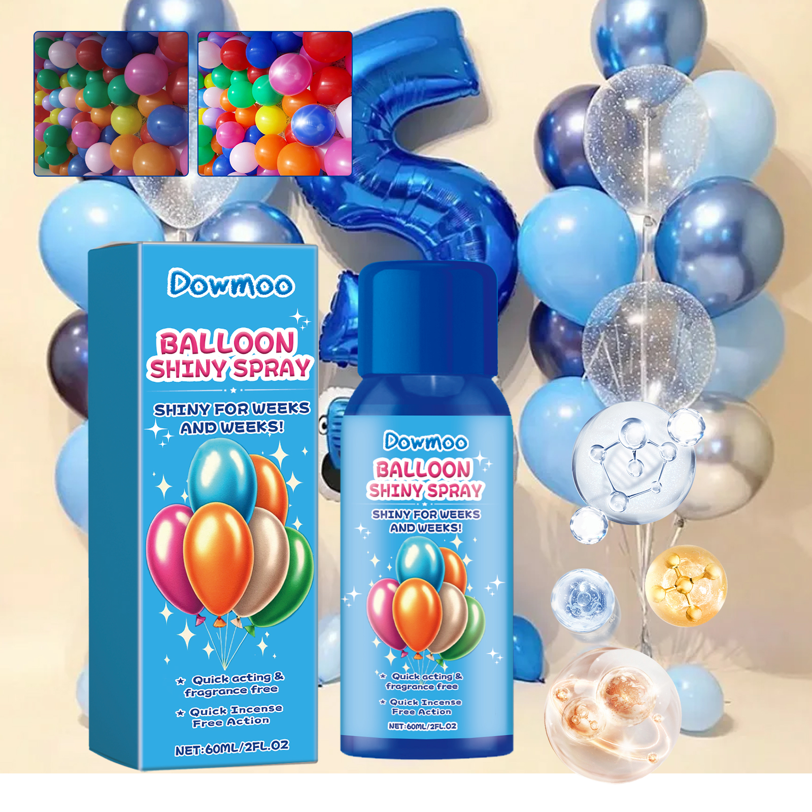 (60ml) Dowmoo Balloon Shiny Spray Anti Fading Polish Party Atmosphere Decoration Mist Long Lasting Shine Balloon Gloss Spray