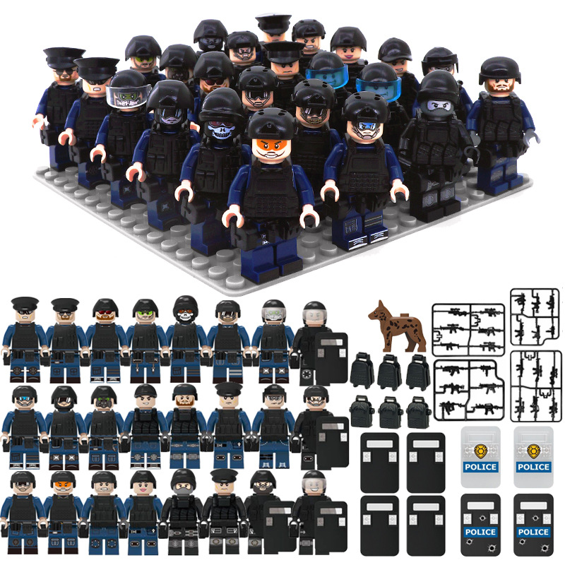 (Style A) SWAT Polices Mini Figures Special Police Formation Building Blocks Toy Equipment Assembly Collectible Series Education for Kids