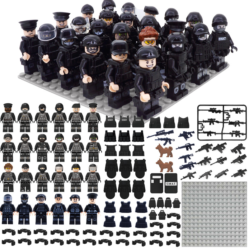 (Style A) SWAT Polices Mini Figures Special Police Formation Building Blocks Toy Equipment Assembly Collectible Series Education for Kids